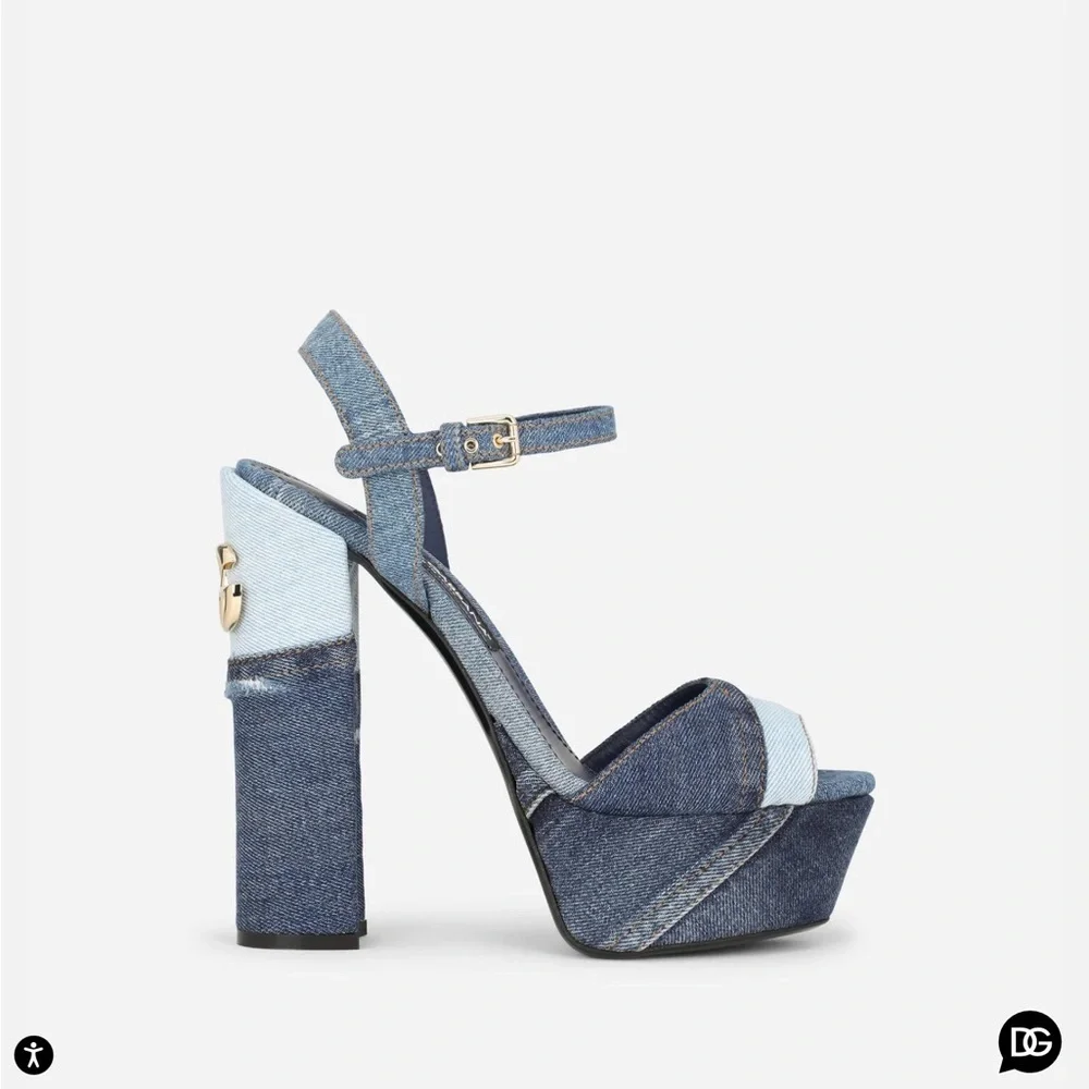 Dolce & gabana patchwork Denim Platform Sandals size 38.5 - Picture 4 of 13